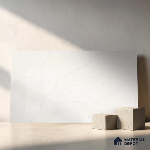 Belina Quartz QR 00288 Calacatta Arctic Helsinki Series 10.5 ft x 5.35 ft Quartz - 20 mm | 10 Years and Replacement Warranty | Suitable for Kitchen, Restaurant, Counter Tops, Dining, Reception, office