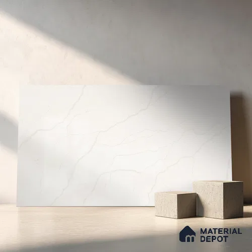 Belina Quartz QR 00288 B Calacatta Arctic Helsinki Series 10.5 ft x 4.82 ft Quartz - 20 mm | 10 Years and Replacement Warranty | Suitable for Kitchen, Restaurant, Counter Tops, Dining, Reception, office