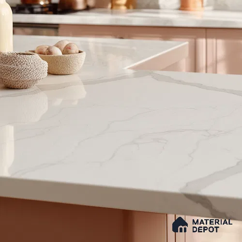 Belina Quartz QR 00288 Calacatta Arctic Helsinki Series 10.5 ft x 5.35 ft Quartz - 20 mm | 10 Years and Replacement Warranty | Suitable for Kitchen, Restaurant, Counter Tops, Dining, Reception, office