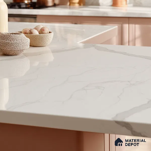 Belina Quartz QR 00288 Calacatta Arctic Helsinki Series 10.5 ft x 5.35 ft Quartz - 20 mm | 10 Years and Replacement Warranty | Suitable for Kitchen, Restaurant, Counter Tops, Dining, Reception, office
