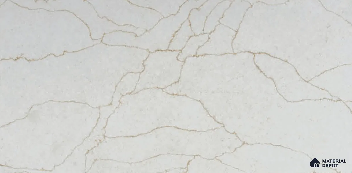 Belina Quartz QR 00278 Calacatta Imperiale Gold Helsinki Series 10.5 ft x 5.35 ft Quartz - 20 mm | 10 Years and Replacement Warranty | Suitable for Kitchen, Restaurant, Counter Tops, Dining, Reception, office