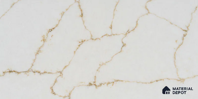 Belina Quartz QR 00278 Calacatta Imperiale Gold Helsinki Series 10.5 ft x 5.35 ft Quartz - 20 mm | 10 Years and Replacement Warranty | Suitable for Kitchen, Restaurant, Counter Tops, Dining, Reception, office