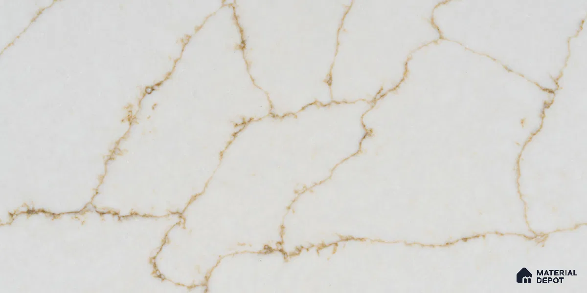 Belina Quartz QR 00278 Calacatta Imperiale Gold Helsinki Series 10.5 ft x 5.35 ft Quartz - 20 mm | 10 Years and Replacement Warranty | Suitable for Kitchen, Restaurant, Counter Tops, Dining, Reception, office
