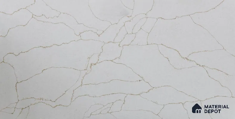 Belina Quartz QR 00278 Calacatta Imperiale Gold Helsinki Series 10.5 ft x 5.35 ft Quartz - 20 mm | 10 Years and Replacement Warranty | Suitable for Kitchen, Restaurant, Counter Tops, Dining, Reception, office