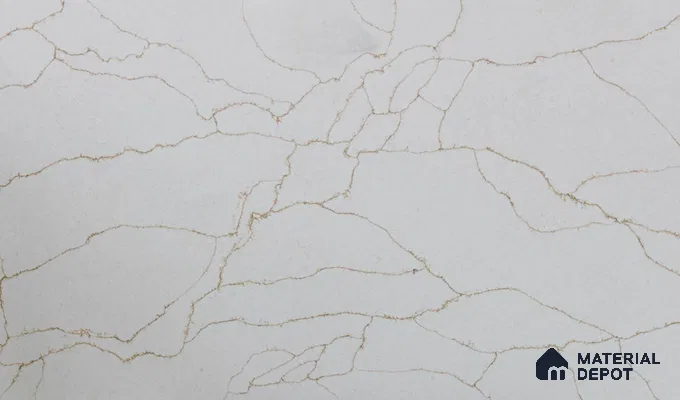 Belina Quartz QR 00278 Calacatta Imperiale Gold Helsinki Series 10.5 ft x 5.35 ft Quartz - 20 mm | 10 Years and Replacement Warranty | Suitable for Kitchen, Restaurant, Counter Tops, Dining, Reception, office