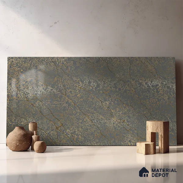 Belina Quartz QR 00331 Eclipse Golden Shadow Helsinki Series 10.5 ft x 5.35 ft Quartz - 20 mm | 10 Years and Replacement Warranty | Suitable for Kitchen, Restaurant, Counter Tops, Dining, Reception, office