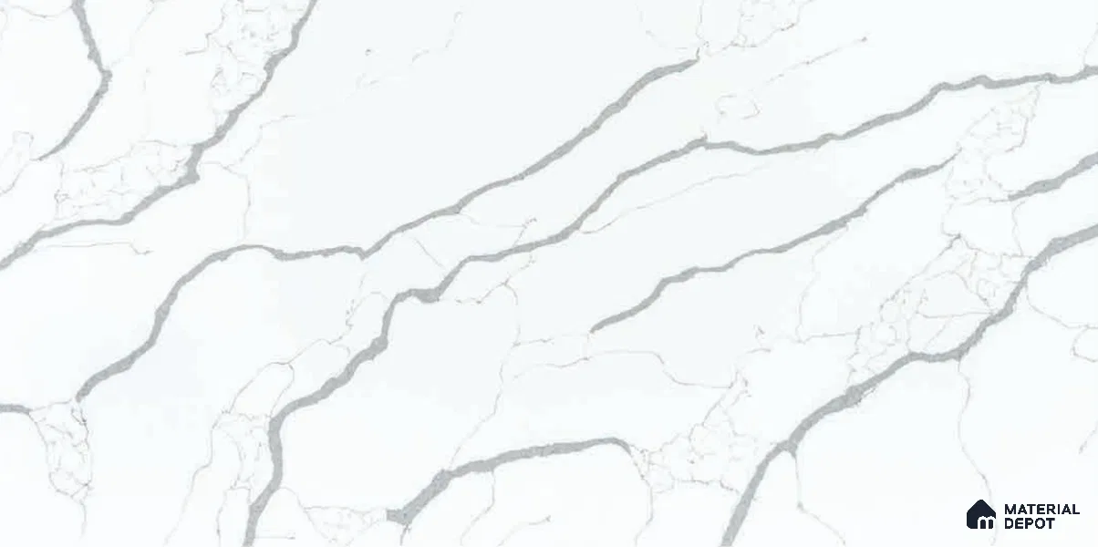 Belina Quartz QR 00290 Calacatta Firenze Helsinki Series 10.5 ft x 5.35 ft Quartz - 20 mm | 10 Years and Replacement Warranty | Suitable for Kitchen, Restaurant, Counter Tops, Dining, Reception, office