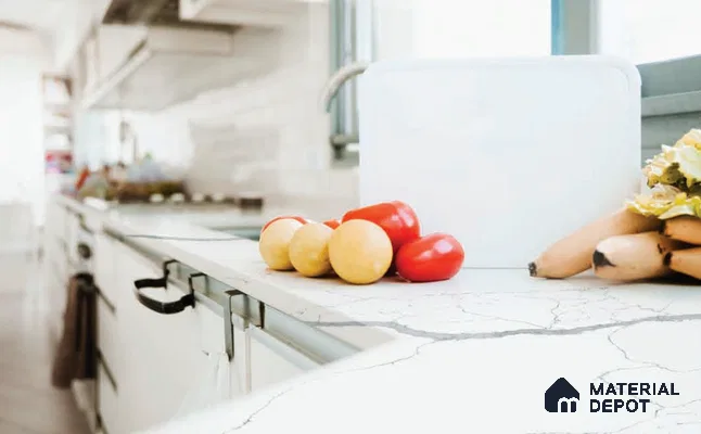 Belina Quartz QR 00290 Calacatta Firenze Helsinki Series 10.5 ft x 5.35 ft Quartz - 20 mm | 10 Years and Replacement Warranty | Suitable for Kitchen, Restaurant, Counter Tops, Dining, Reception, office
