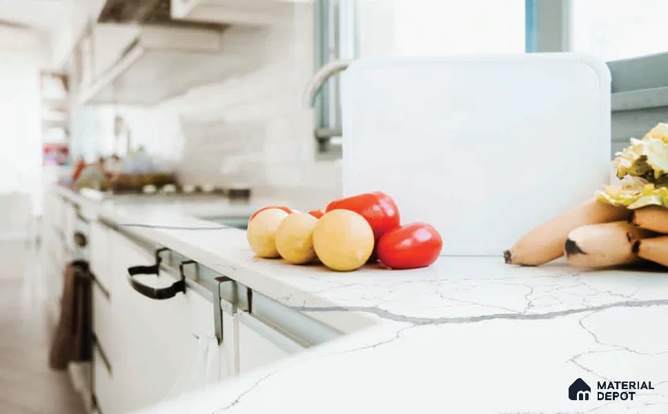 Belina Quartz QR 00290 Calacatta Firenze Helsinki Series 10.5 ft x 5.35 ft Quartz - 20 mm | 10 Years and Replacement Warranty | Suitable for Kitchen, Restaurant, Counter Tops, Dining, Reception, office