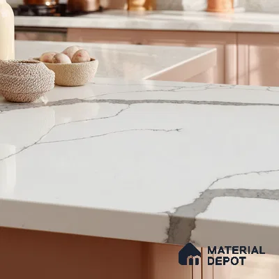 Belina Quartz QR 00290 Calacatta Firenze Helsinki Series 10.5 ft x 5.35 ft Quartz - 20 mm | 10 Years and Replacement Warranty | Suitable for Kitchen, Restaurant, Counter Tops, Dining, Reception, office