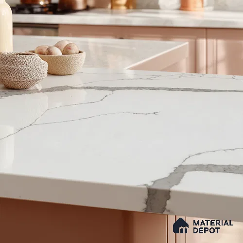 Belina Quartz QR 00290 Calacatta Firenze Helsinki Series 10.5 ft x 5.35 ft Quartz - 20 mm | 10 Years and Replacement Warranty | Suitable for Kitchen, Restaurant, Counter Tops, Dining, Reception, office