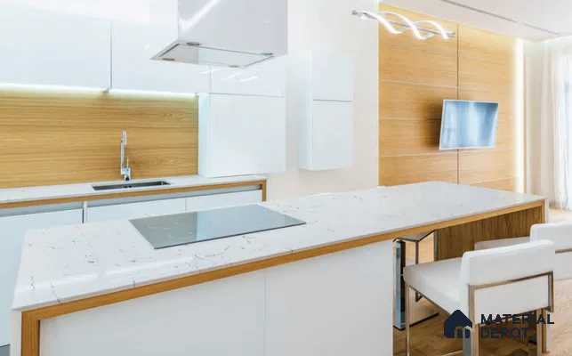 Belina Quartz QR 00323 Carrara Lucento Helsinki Series 10.5 ft x 5.35 ft Quartz - 20 mm | 10 Years and Replacement Warranty | Suitable for Kitchen, Restaurant, Counter Tops, Dining, Reception, office