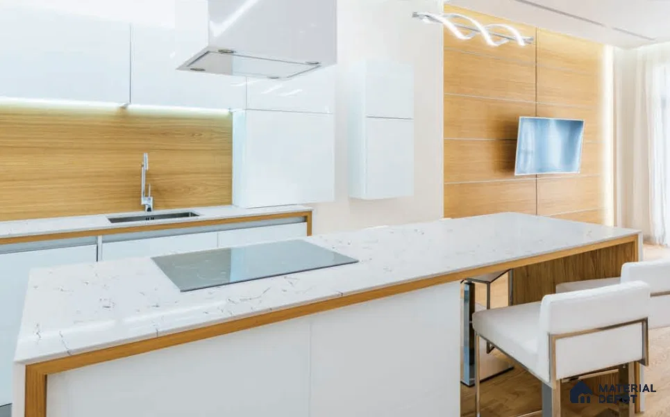 Belina Quartz QR 00323 Carrara Lucento Helsinki Series 10.5 ft x 5.35 ft Quartz - 20 mm | 10 Years and Replacement Warranty | Suitable for Kitchen, Restaurant, Counter Tops, Dining, Reception, office