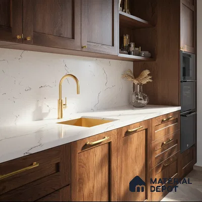 Belina Quartz QR 00323 Carrara Lucento Helsinki Series 10.5 ft x 5.35 ft Quartz - 20 mm | 10 Years and Replacement Warranty | Suitable for Kitchen, Restaurant, Counter Tops, Dining, Reception, office