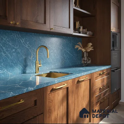 Belina Quartz QR 00301 Onyx Azure Helsinki Series 10.5 ft x 5.35 ft Quartz - 20 mm | 10 Years and Replacement Warranty | Suitable for Kitchen, Restaurant, Counter Tops, Dining, Reception, office
