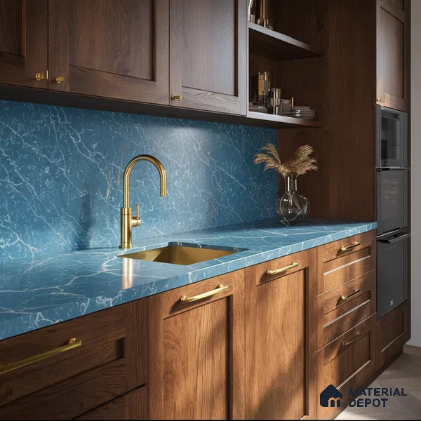 Belina Quartz QR 00301 Onyx Azure Helsinki Series 10.5 ft x 5.35 ft Quartz - 20 mm | 10 Years and Replacement Warranty | Suitable for Kitchen, Restaurant, Counter Tops, Dining, Reception, office