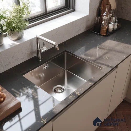 Belina Quartz QR 00321 Carrara Golden Glow Helsinki Series 10.5 ft x 5.35 ft Quartz - 20 mm | 10 Years and Replacement Warranty | Suitable for Kitchen, Restaurant, Counter Tops, Dining, Reception, office