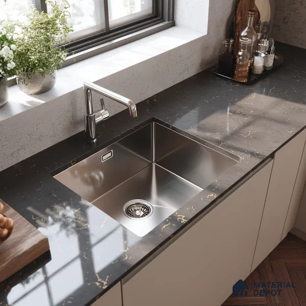 Belina Quartz QR 00321 B Carrara Golden Glow Helsinki Series 10.5 ft x 4.82 ft Quartz - 20 mm | 10 Years and Replacement Warranty | Suitable for Kitchen, Restaurant, Counter Tops, Dining, Reception, office