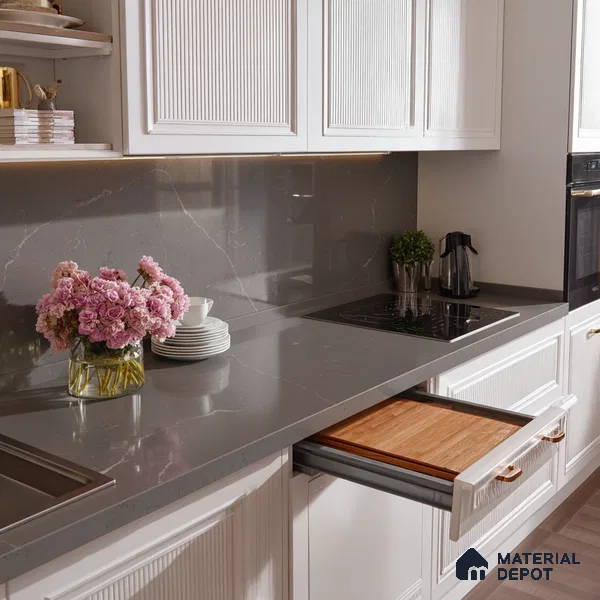 Belina Quartz QR 00320 Carrara Cloud Grey Helsinki Series 10.5 ft x 5.35 ft Quartz - 20 mm | 10 Years and Replacement Warranty | Suitable for Kitchen, Restaurant, Counter Tops, Dining, Reception, office