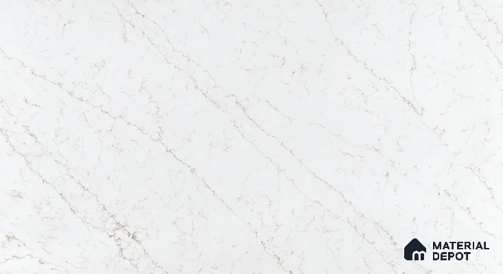 Belina Quartz QR 00276 Calacatta Siena Oro Helsinki Series 10.5 ft x 5.35 ft Quartz - 20 mm | 10 Years and Replacement Warranty | Suitable for Kitchen, Restaurant, Counter Tops, Dining, Reception, office (Sample)