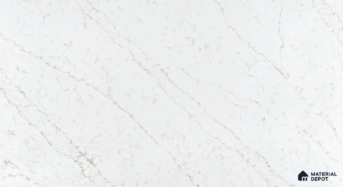 Belina Quartz QR 00276 Calacatta Siena Oro Helsinki Series 10.5 ft x 5.35 ft Quartz - 20 mm | 10 Years and Replacement Warranty | Suitable for Kitchen, Restaurant, Counter Tops, Dining, Reception, office (Sample)