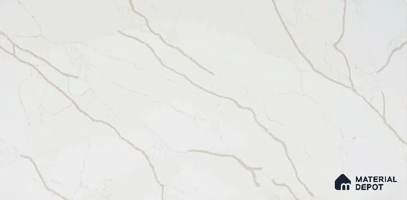 Belina Quartz QR 00295 Calacatta Rustic Umber Helsinki Series 10.5 ft x 5.35 ft Quartz - 20 mm | 10 Years and Replacement Warranty | Suitable for Kitchen, Restaurant, Counter Tops, Dining, Reception, office