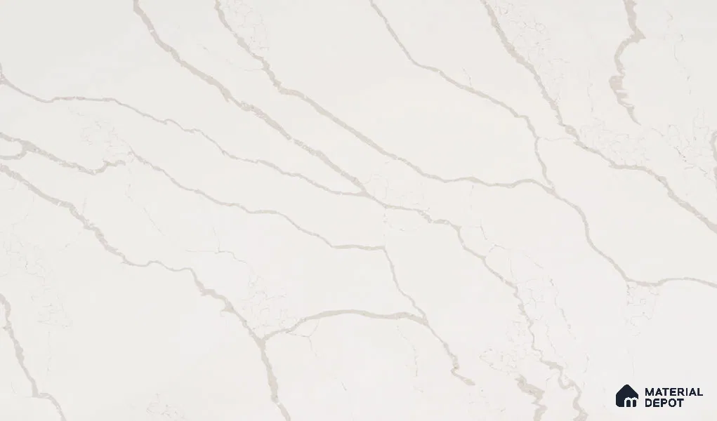 Belina Quartz QR 00295 Calacatta Rustic Umber Helsinki Series 10.5 ft x 5.35 ft Quartz - 20 mm | 10 Years and Replacement Warranty | Suitable for Kitchen, Restaurant, Counter Tops, Dining, Reception, office