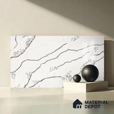 Belina Quartz QR 00296 Calacatta Marina Verona Helsinki Series 10.5 ft x 5.35 ft Quartz - 20 mm | 10 Years and Replacement Warranty | Suitable for Kitchen, Restaurant, Counter Tops, Dining, Reception, office