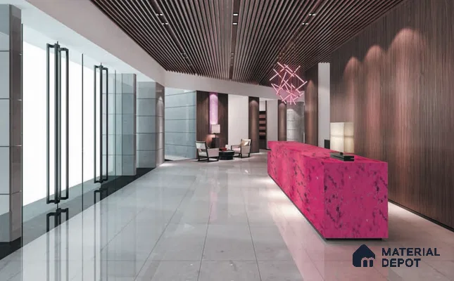 Belina Quartz QR 00299 Onyx Pink Rosella Helsinki Series 10.5 ft x 5.35 ft Quartz - 20 mm | 10 Years and Replacement Warranty | Suitable for Kitchen, Restaurant, Counter Tops, Dining, Reception, office