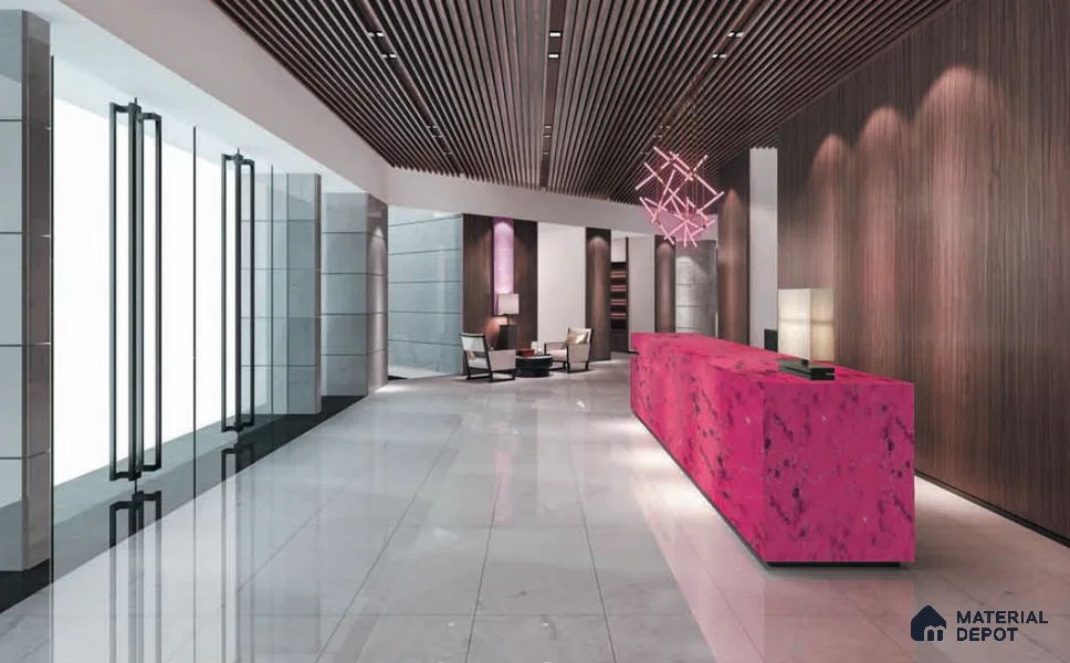 Belina Quartz QR 00299 Onyx Pink Rosella Helsinki Series 10.5 ft x 5.35 ft Quartz - 20 mm | 10 Years and Replacement Warranty | Suitable for Kitchen, Restaurant, Counter Tops, Dining, Reception, office