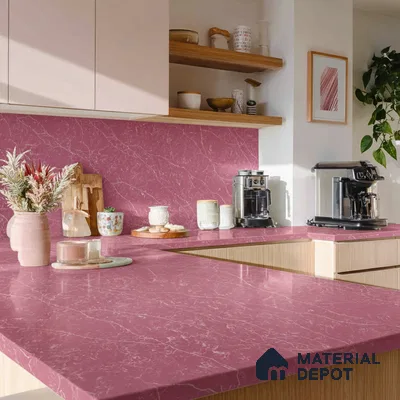 Belina Quartz QR 00299 Onyx Pink Rosella Helsinki Series 10.5 ft x 5.35 ft Quartz - 20 mm | 10 Years and Replacement Warranty | Suitable for Kitchen, Restaurant, Counter Tops, Dining, Reception, office