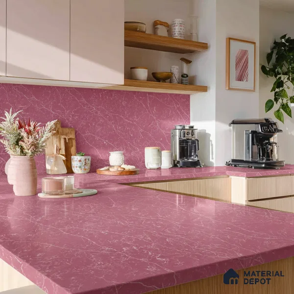 Belina Quartz QR 00299 Onyx Pink Rosella Helsinki Series 10.5 ft x 5.35 ft Quartz - 20 mm | 10 Years and Replacement Warranty | Suitable for Kitchen, Restaurant, Counter Tops, Dining, Reception, office