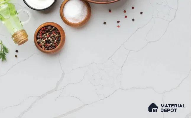 Belina Quartz QR 00294 Calacatta White Crystal Helsinki Series 10.5 ft x 5.35 ft Quartz - 20 mm | 10 Years and Replacement Warranty | Suitable for Kitchen, Restaurant, Counter Tops, Dining, Reception, office
