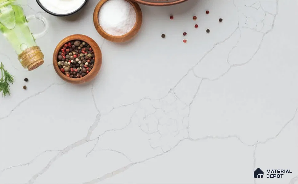 Belina Quartz QR 00294 Calacatta White Crystal Helsinki Series 10.5 ft x 5.35 ft Quartz - 20 mm | 10 Years and Replacement Warranty | Suitable for Kitchen, Restaurant, Counter Tops, Dining, Reception, office