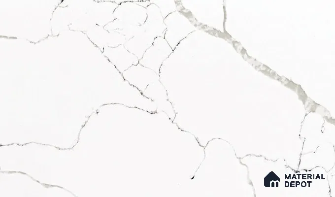 Belina Quartz QR 00294 Calacatta White Crystal Helsinki Series 10.5 ft x 5.35 ft Quartz - 20 mm | 10 Years and Replacement Warranty | Suitable for Kitchen, Restaurant, Counter Tops, Dining, Reception, office