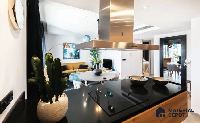 Belina Quartz QR 00307 Eclipse Black Helsinki Series 10.5 ft x 5.35 ft Quartz - 20 mm | 10 Years and Replacement Warranty | Suitable for Kitchen, Restaurant, Counter Tops, Dining, Reception, office