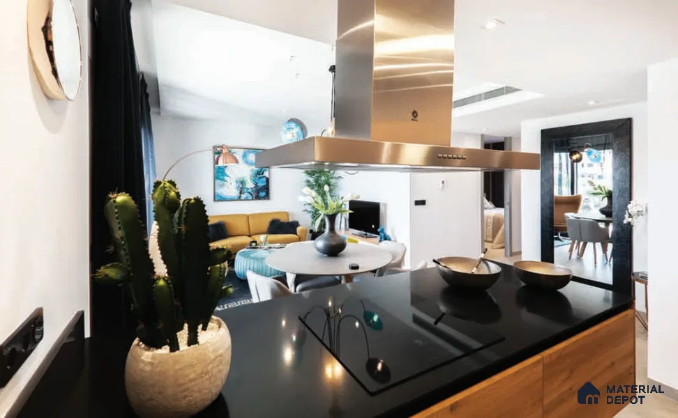 Belina Quartz QR 00307 Eclipse Black Helsinki Series 10.5 ft x 5.35 ft Quartz - 20 mm | 10 Years and Replacement Warranty | Suitable for Kitchen, Restaurant, Counter Tops, Dining, Reception, office