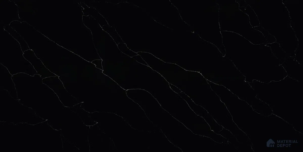 Belina Quartz QR 00292 Calacatta Black Modena Helsinki Series 10.5 ft x 5.35 ft Quartz - 20 mm | 10 Years and Replacement Warranty | Suitable for Kitchen, Restaurant, Counter Tops, Dining, Reception, office