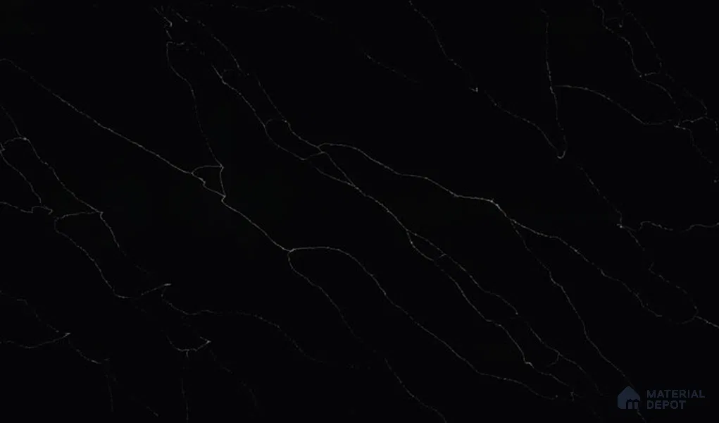 Belina Quartz QR 00292 Calacatta Black Modena Helsinki Series 10.5 ft x 5.35 ft Quartz - 20 mm | 10 Years and Replacement Warranty | Suitable for Kitchen, Restaurant, Counter Tops, Dining, Reception, office