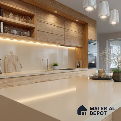 Belina Quartz QR 00305 Natural Beige Helsinki Series 10.5 ft x 5.35 ft Quartz - 20 mm | 10 Years and Replacement Warranty | Suitable for Kitchen, Restaurant, Counter Tops, Dining, Reception, office