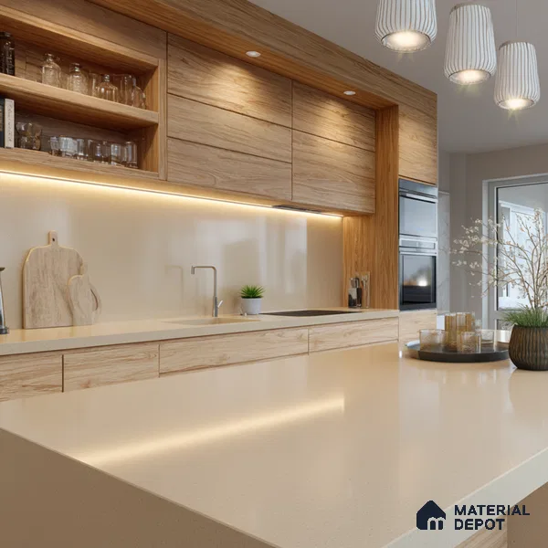 Belina Quartz QR 00305 Natural Beige Helsinki Series 10.5 ft x 5.35 ft Quartz - 20 mm | 10 Years and Replacement Warranty | Suitable for Kitchen, Restaurant, Counter Tops, Dining, Reception, office