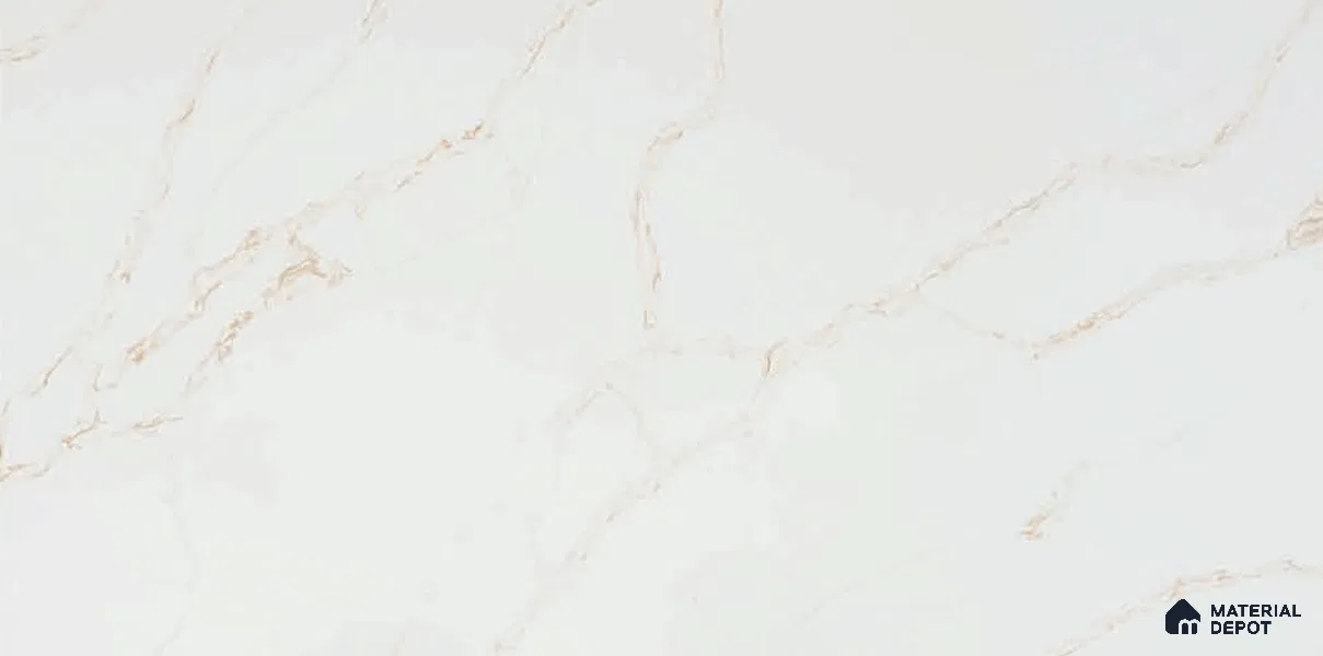 Belina Quartz QR 00287 Calacatta Solaro Gold Helsinki Series 10.5 ft x 5.35 ft Quartz - 20 mm | 10 Years and Replacement Warranty | Suitable for Kitchen, Restaurant, Counter Tops, Dining, Reception, office
