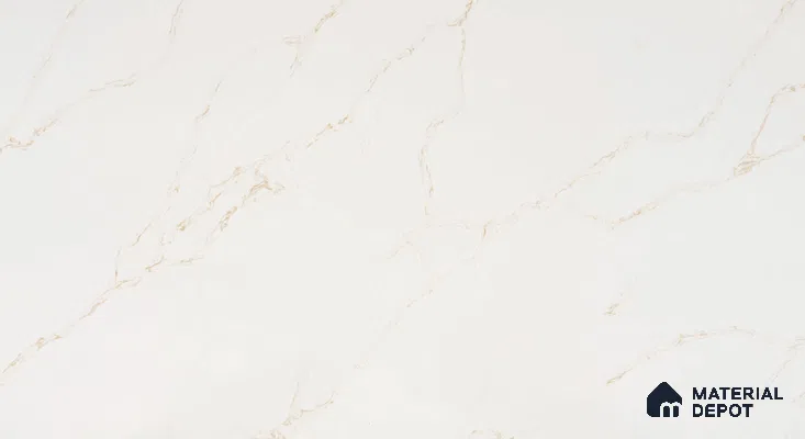 Belina Quartz QR 00287 Calacatta Solaro Gold Helsinki Series 10.5 ft x 5.35 ft Quartz - 20 mm | 10 Years and Replacement Warranty | Suitable for Kitchen, Restaurant, Counter Tops, Dining, Reception, office