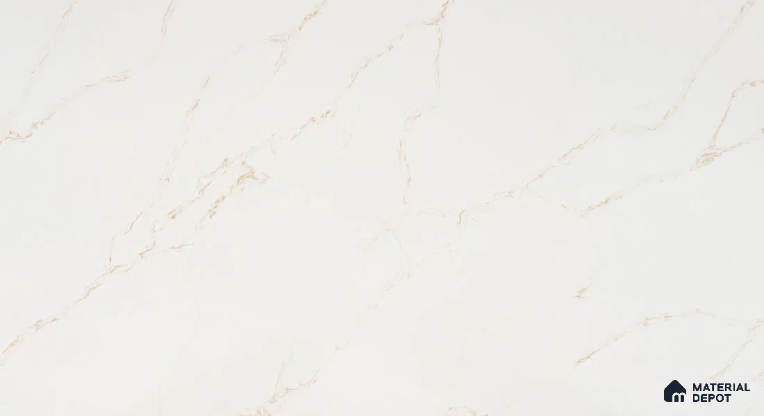 Belina Quartz QR 00287 Calacatta Solaro Gold Helsinki Series 10.5 ft x 5.35 ft Quartz - 20 mm | 10 Years and Replacement Warranty | Suitable for Kitchen, Restaurant, Counter Tops, Dining, Reception, office