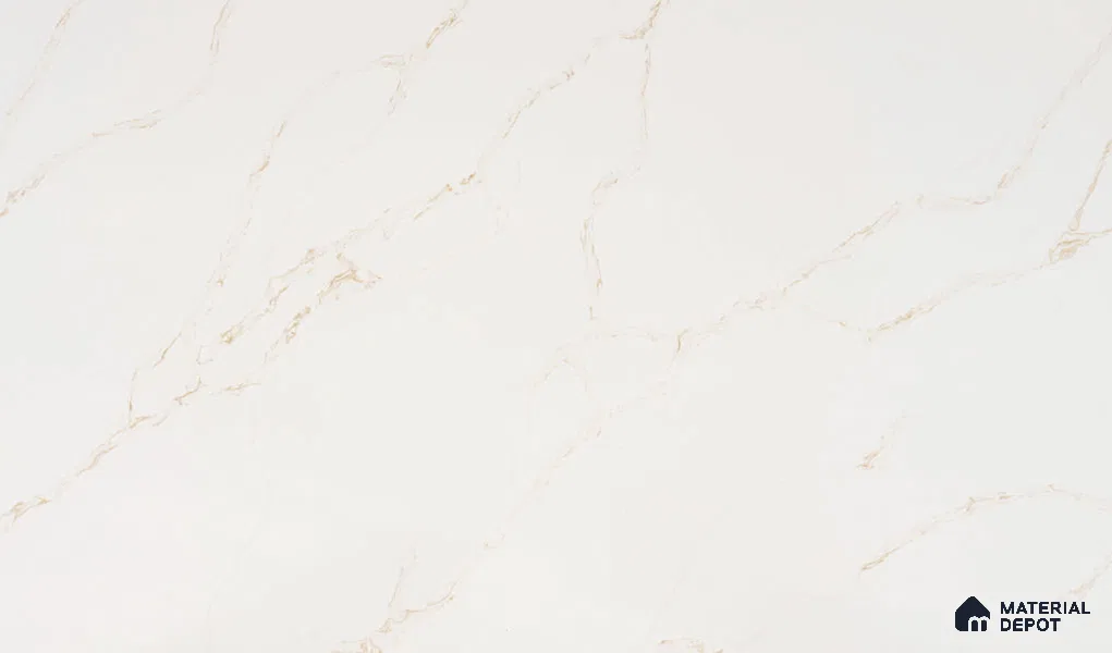 Belina Quartz QR 00287 Calacatta Solaro Gold Helsinki Series 10.5 ft x 5.35 ft Quartz - 20 mm | 10 Years and Replacement Warranty | Suitable for Kitchen, Restaurant, Counter Tops, Dining, Reception, office