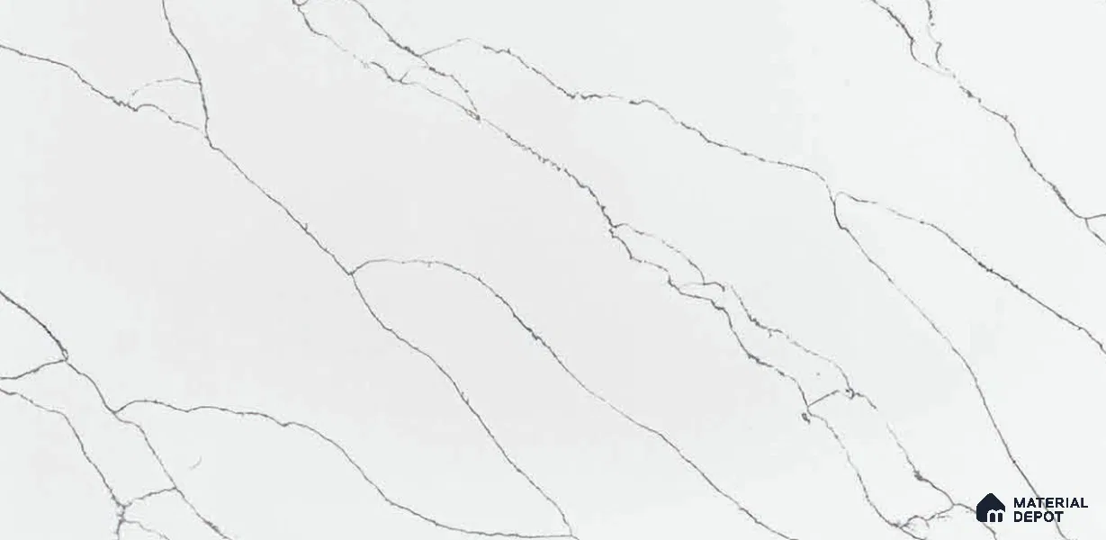 Belina Quartz QR 00297 Calacatta White Pearl Helsinki Series 10.5 ft x 5.35 ft Quartz - 20 mm | 10 Years and Replacement Warranty | Suitable for Kitchen, Restaurant, Counter Tops, Dining, Reception, office