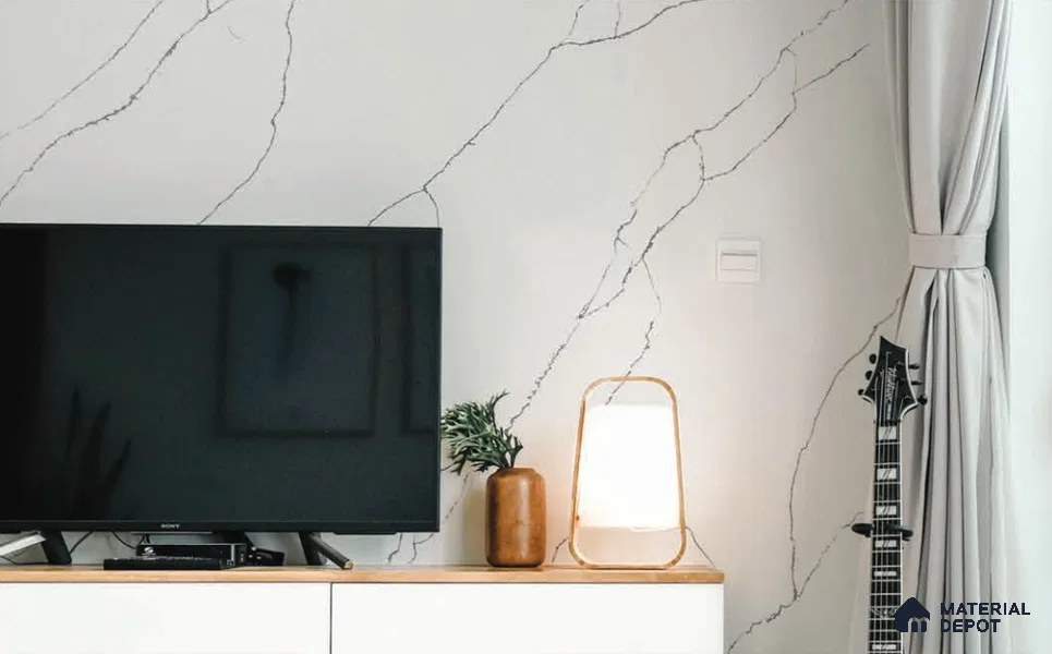 Belina Quartz QR 00297 Calacatta White Pearl Helsinki Series 10.5 ft x 5.35 ft Quartz - 20 mm | 10 Years and Replacement Warranty | Suitable for Kitchen, Restaurant, Counter Tops, Dining, Reception, office