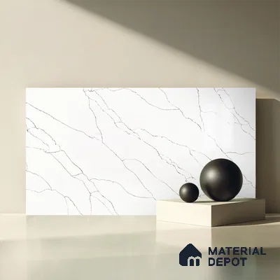 Belina Quartz QR 00297 Calacatta White Pearl Helsinki Series 10.5 ft x 5.35 ft Quartz - 20 mm | 10 Years and Replacement Warranty | Suitable for Kitchen, Restaurant, Counter Tops, Dining, Reception, office