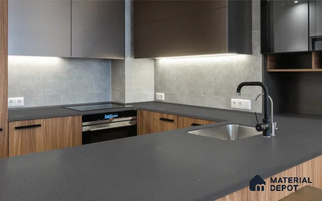 Belina Quartz QR 00313 Dark Grey Cosmos Helsinki Series 10.5 ft x 5.35 ft Quartz - 20 mm | 10 Years and Replacement Warranty | Suitable for Kitchen, Restaurant, Counter Tops, Dining, Reception, office