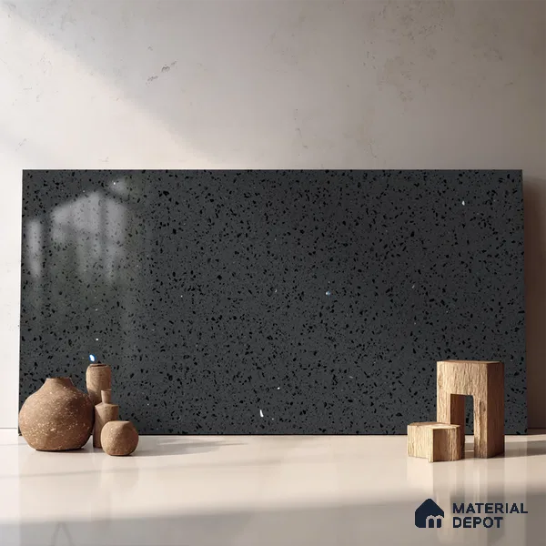 Belina Quartz QR 00313 Dark Grey Cosmos Helsinki Series 10.5 ft x 5.35 ft Quartz - 20 mm | 10 Years and Replacement Warranty | Suitable for Kitchen, Restaurant, Counter Tops, Dining, Reception, office